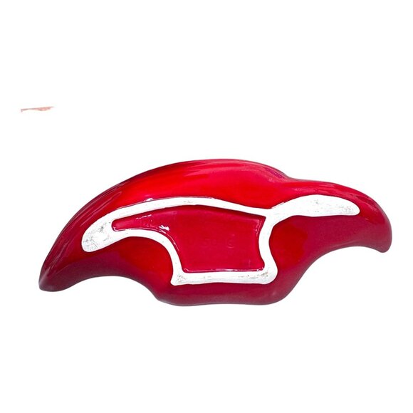 Vintage California Pottery Large Console Bowl Red Chili Pepper Lips Smile 16" - Picture 8 of 9